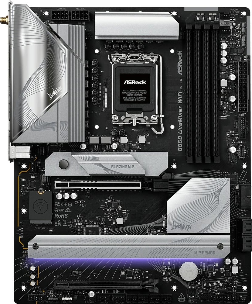 Pllakë amë ASRock B860 LIVEMIXER WIFI, ATX, LGA1851, DDR5, WiFi 6E, Thunderbolt 4, e zezë