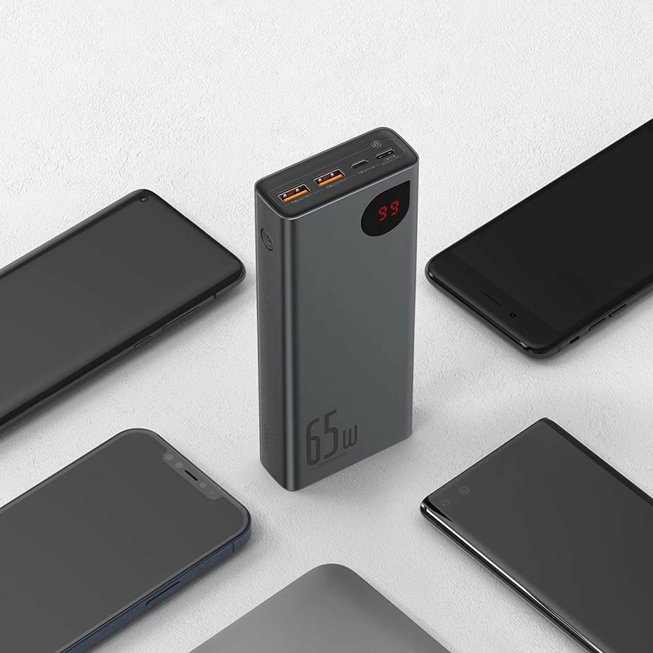 Powerbank Baseus Adaman PPIMDA-D01, 20000mAh, 65W, 2x USB-A, 1x USB-C, Ekran LCD, e zezë