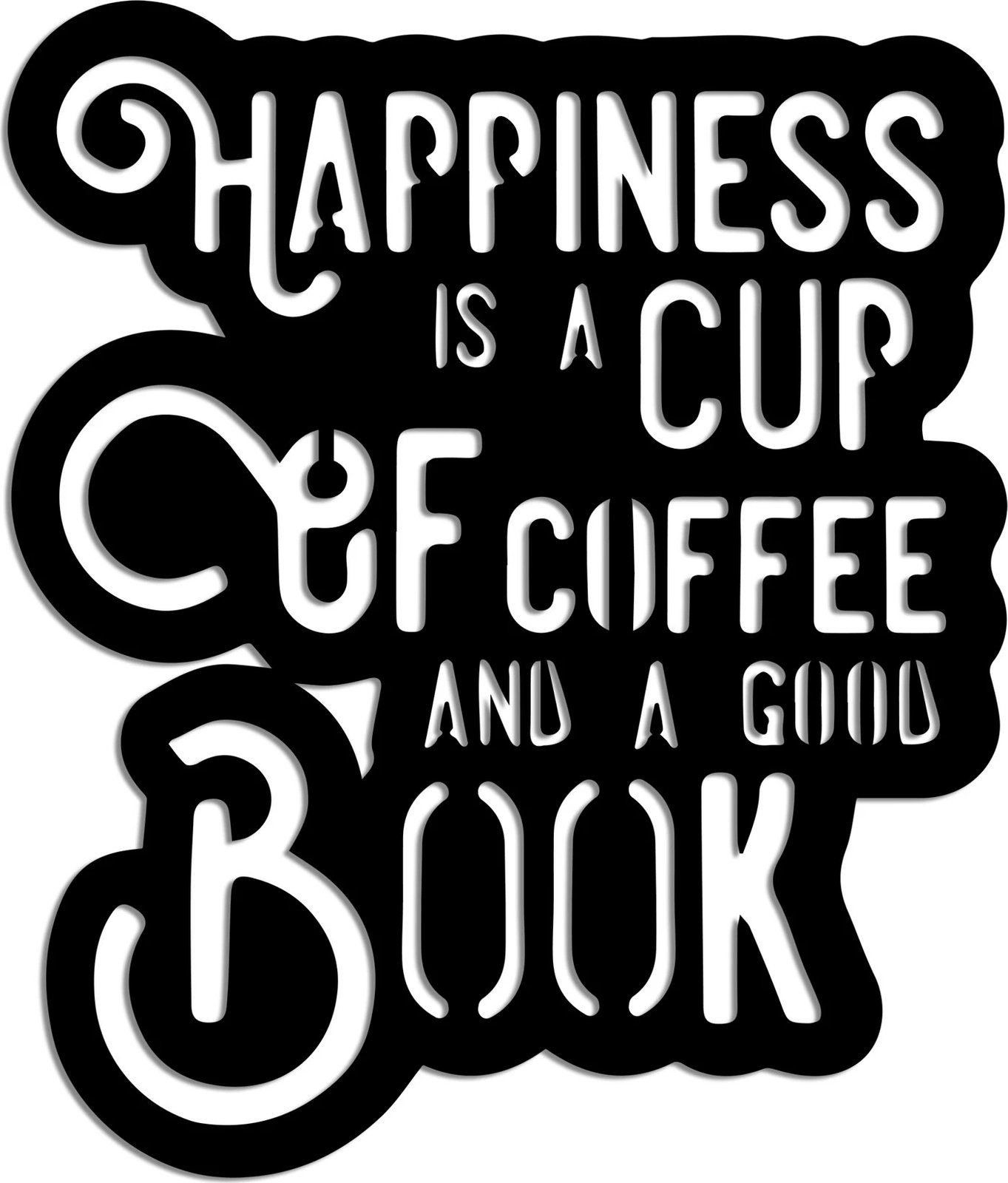 Aksesor dekorativ metalik për mur Wallity, Happiness Coffee, ngjyrë e zezë