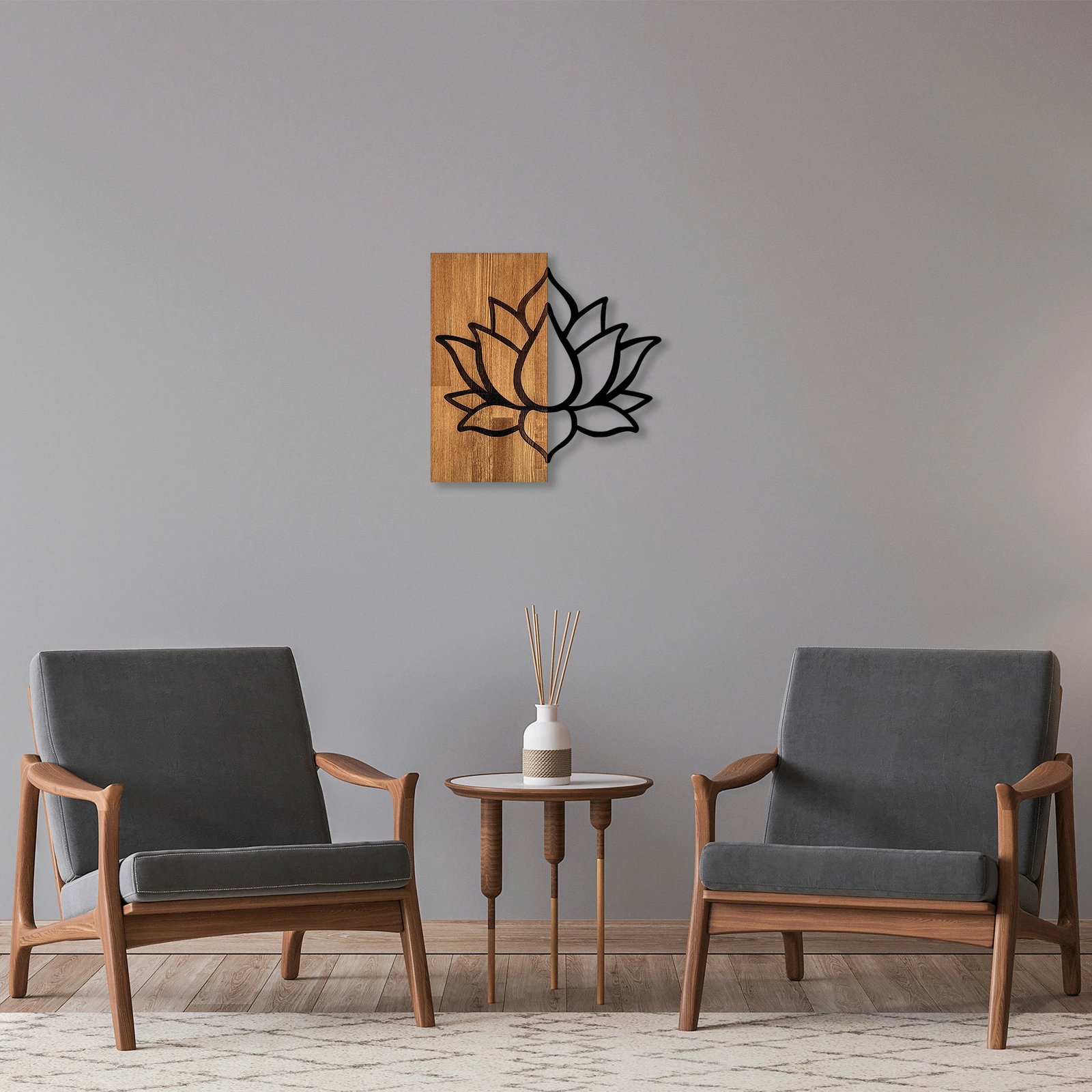 Aksesor dekorativ për mur, dru dhe metal, ngjyrë arre dhe e zezë, Wallity MA-288, 58x60cm