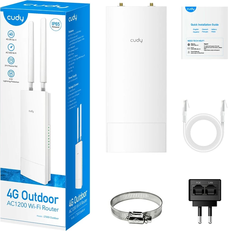 Router Cudy LT500 Outdoor, 4G LTE, AC1200, nanoSIM, i bardhë