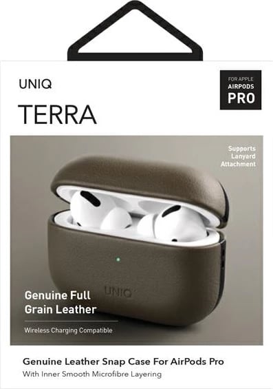 Mbështjellës UNIQ Terra për AirPods Pro, lëkurë natyrale, olive