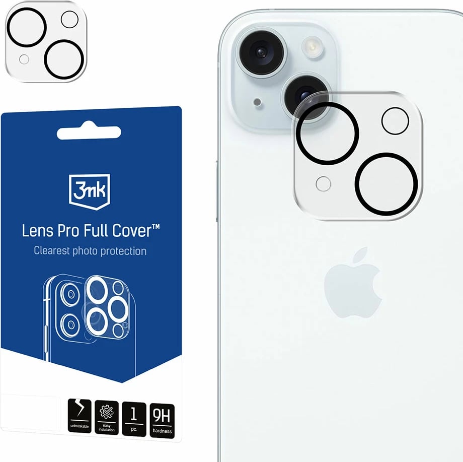 Mbrojtës xhami për kamera, 3mk Lens Pro Full Cover për iPhone 15/15 Plus, Transparent