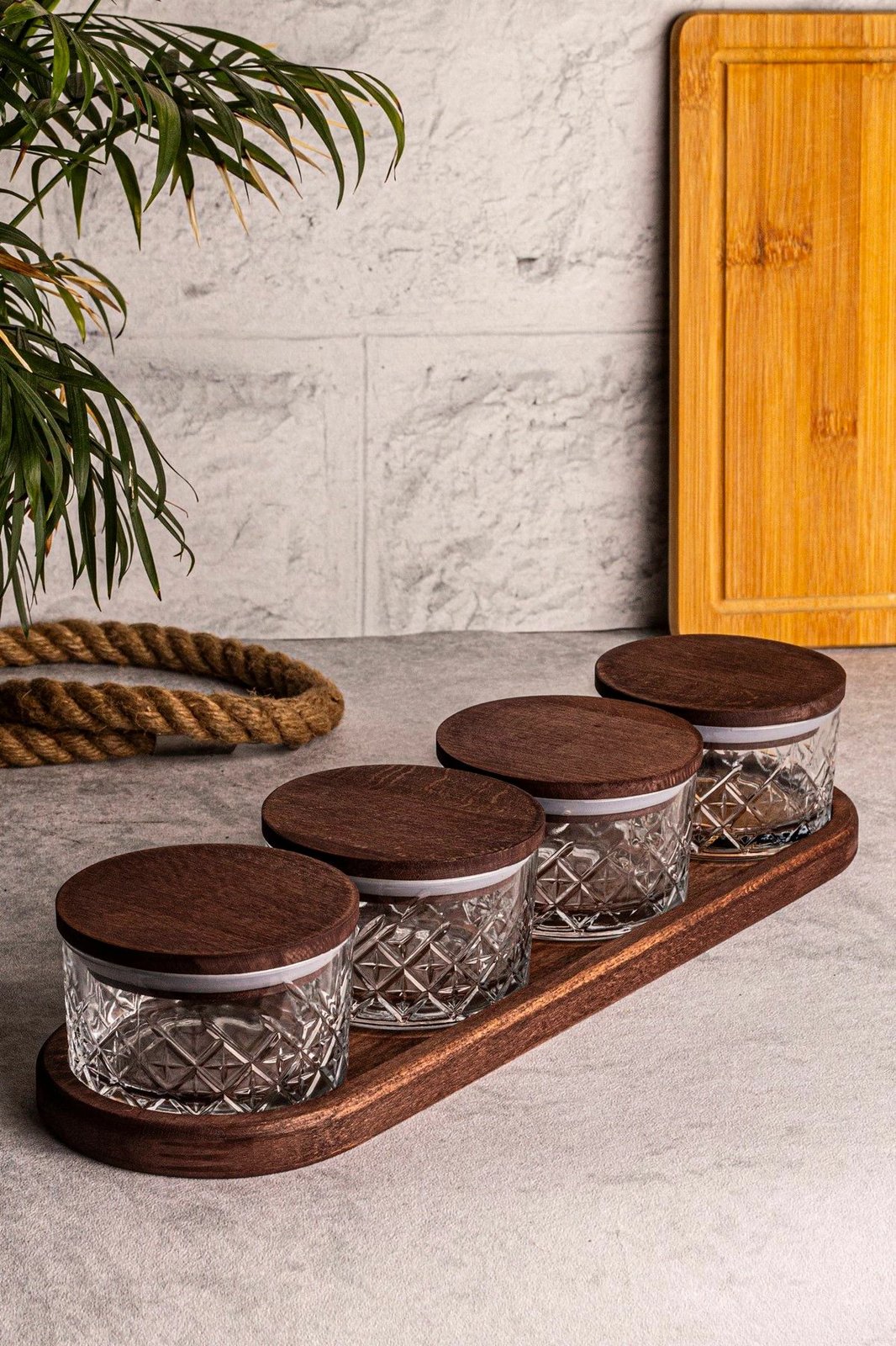 Set pjatash qelqi me kapak druri, 9 pjesë, Hermia Concept, Milla 5