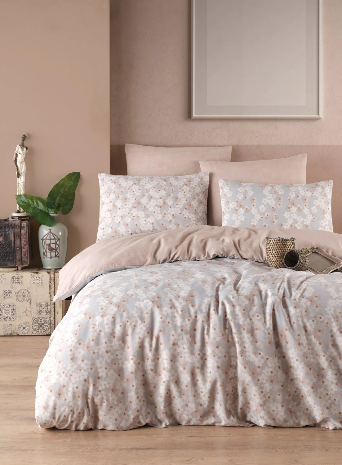 Set mbulesë për jorgan dopio, Piti Yaprak, ngjyrë rozë e zbehtë