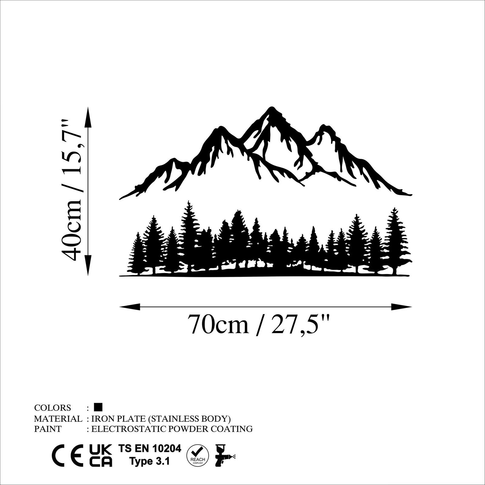 Aksesor dekorativ metalik për mur, Wallity, natyrë dhe male - 3