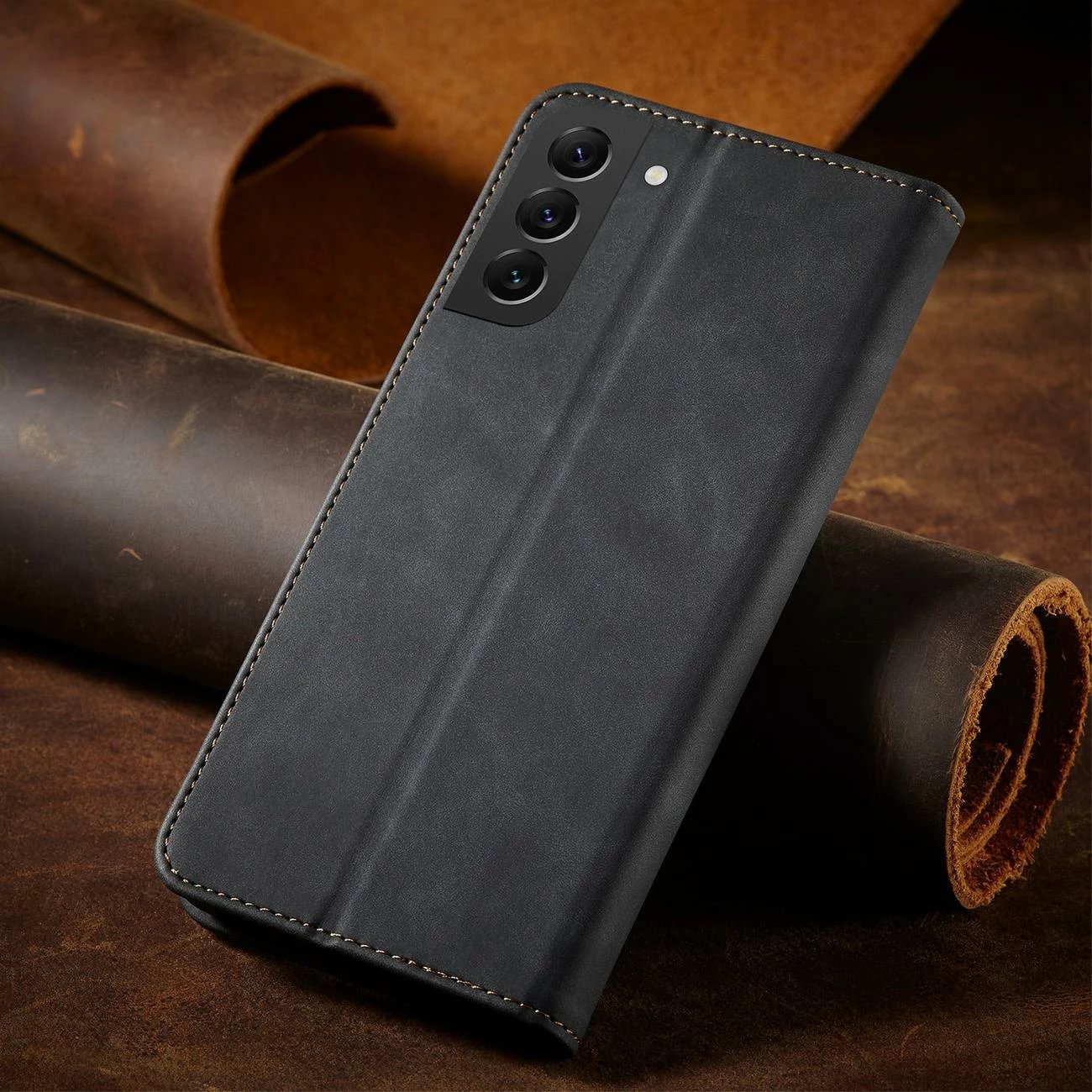 Mbështjellës Hurtel Magnet Fancy Case për Samsung Galaxy S22+, me portofol dhe qëndrim, e zezë