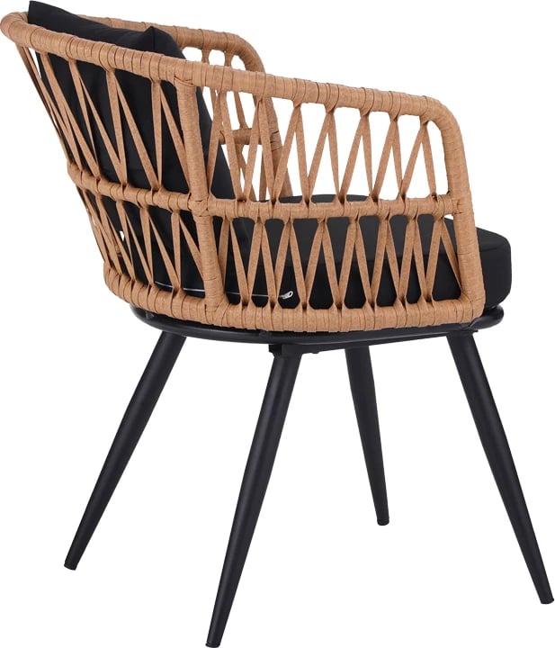 Karrige Naoki Pakoworld pe rattan -metal, përfundim natyral, këmbë/jastëk të zi, 62x60x80cm