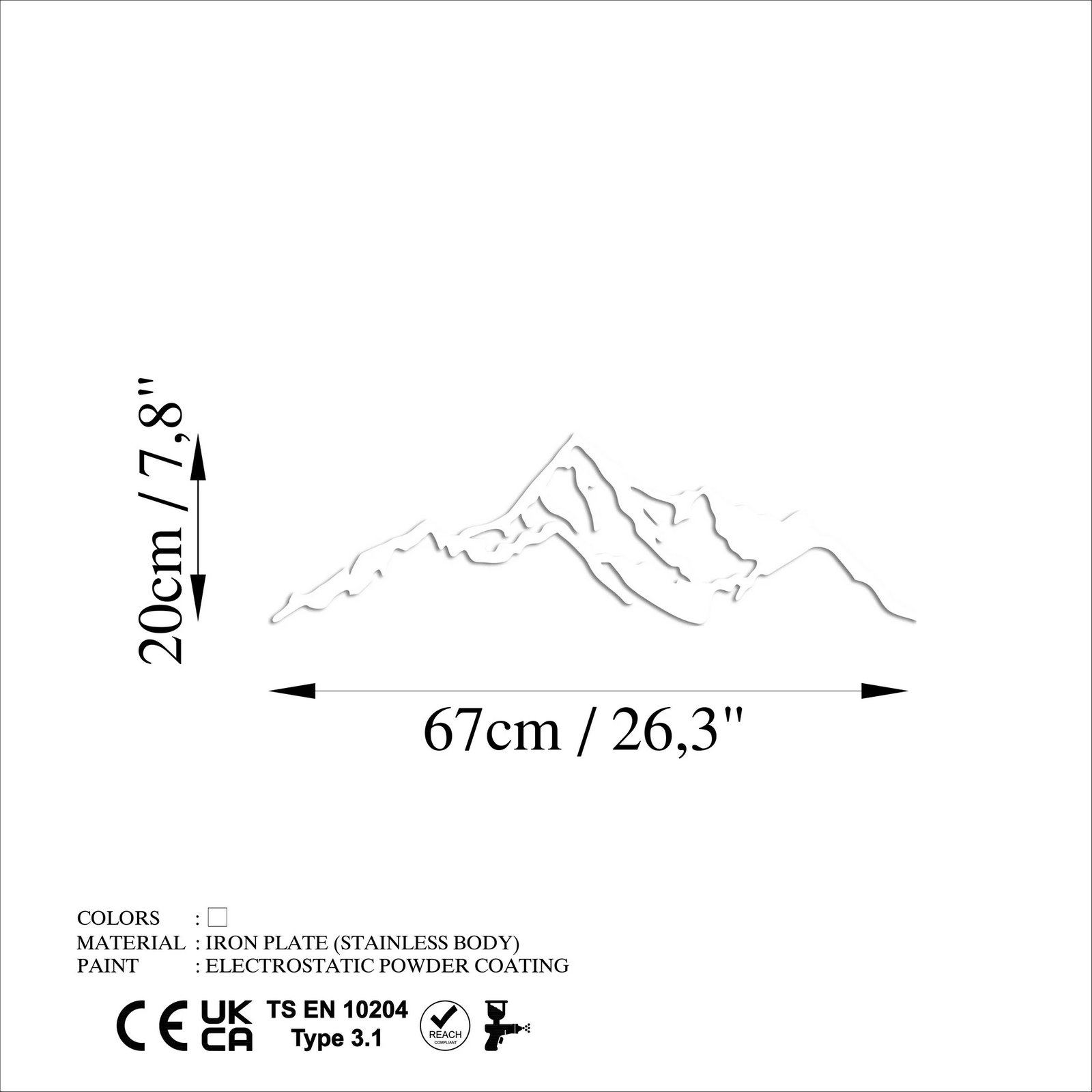 Aksesor dekorativ metalik për mur, mal, Wallity, i bardhë, 67x20cm