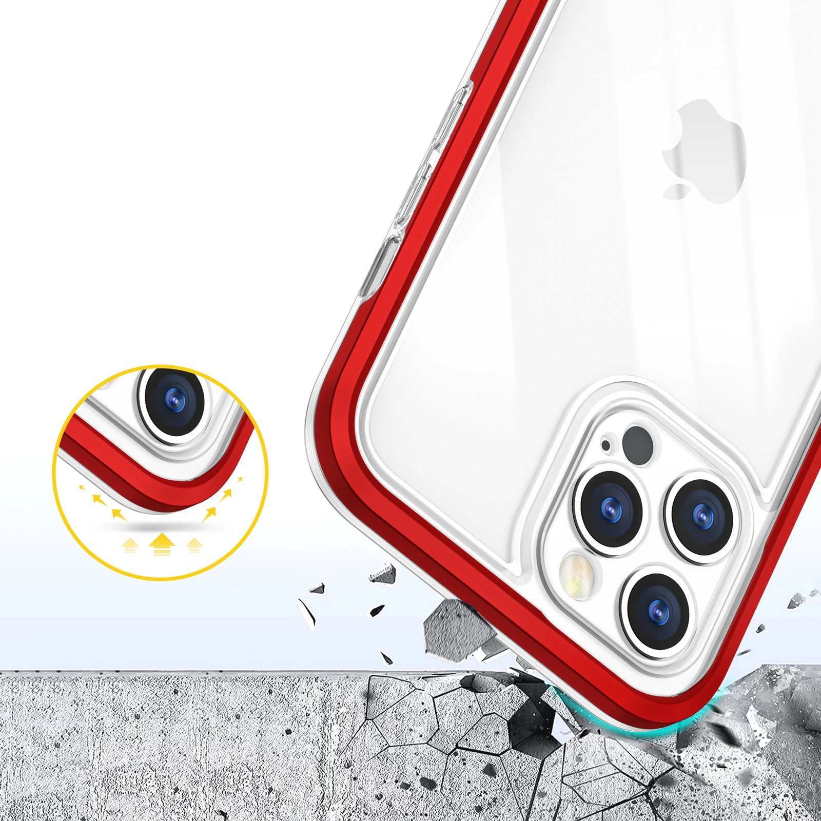 Mbështjellës Hurtel Hybrid Armor Clear 3 in 1 për iPhone 12 Pro Max, Transparent, Kuq