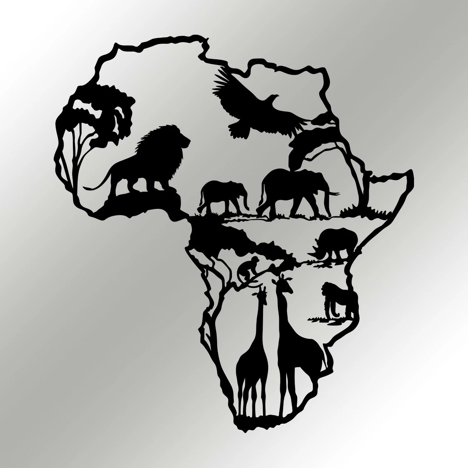 Aksesor dekorativ metalik për mur, Wallity, African 2, ngjyrë e zezë, 52x57cm