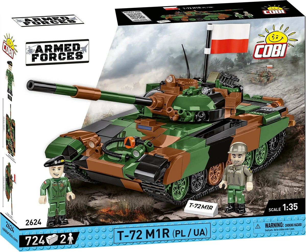 Set lodrash ndërtimi Cobi Klocki T-72M1R, 724 pjesë, me 2 figurina, Kamuflazh