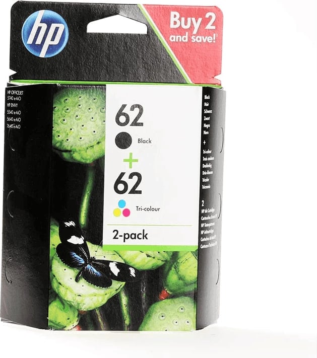 Kartush bojë, HP, 62 / N9J71AE, multipack, e zezë + tri-color, set 2-pack