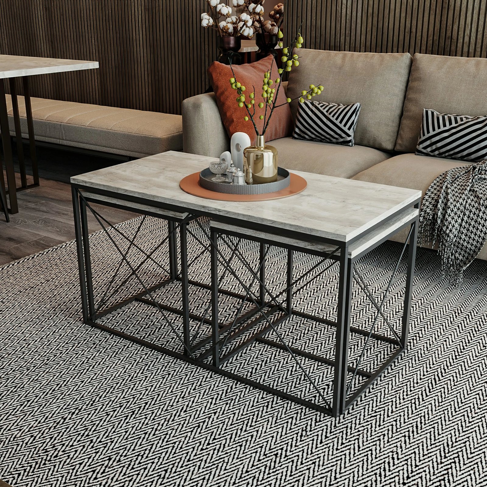 Set tavolinash kafeje Hanah Home, Defne, ngjyrë gri e çelët