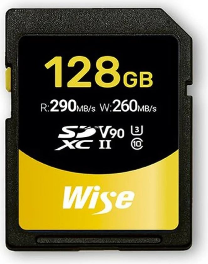 Kartelë memorie Wise SDXC UHS-II V90 128GB, R:290MB/s W:260MB/s, e zezë/verdhe