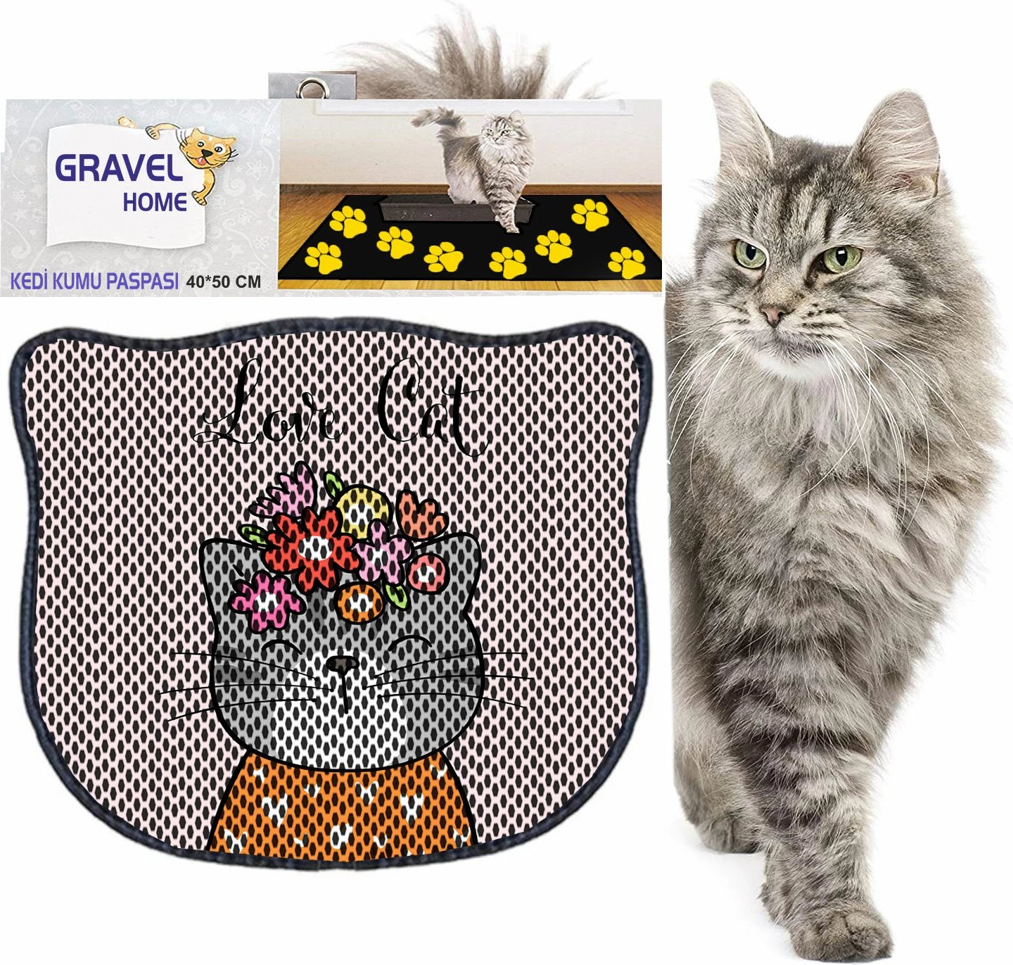 Tapet për rërë maceje, Paws & Whiskers, Kdkafa0159, shumëngjyrësh, 40x50cm