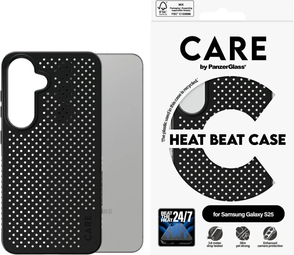 Mbështjellës PanzerGlass CARE Heat Beat Case për Samsung Galaxy S25, Zi