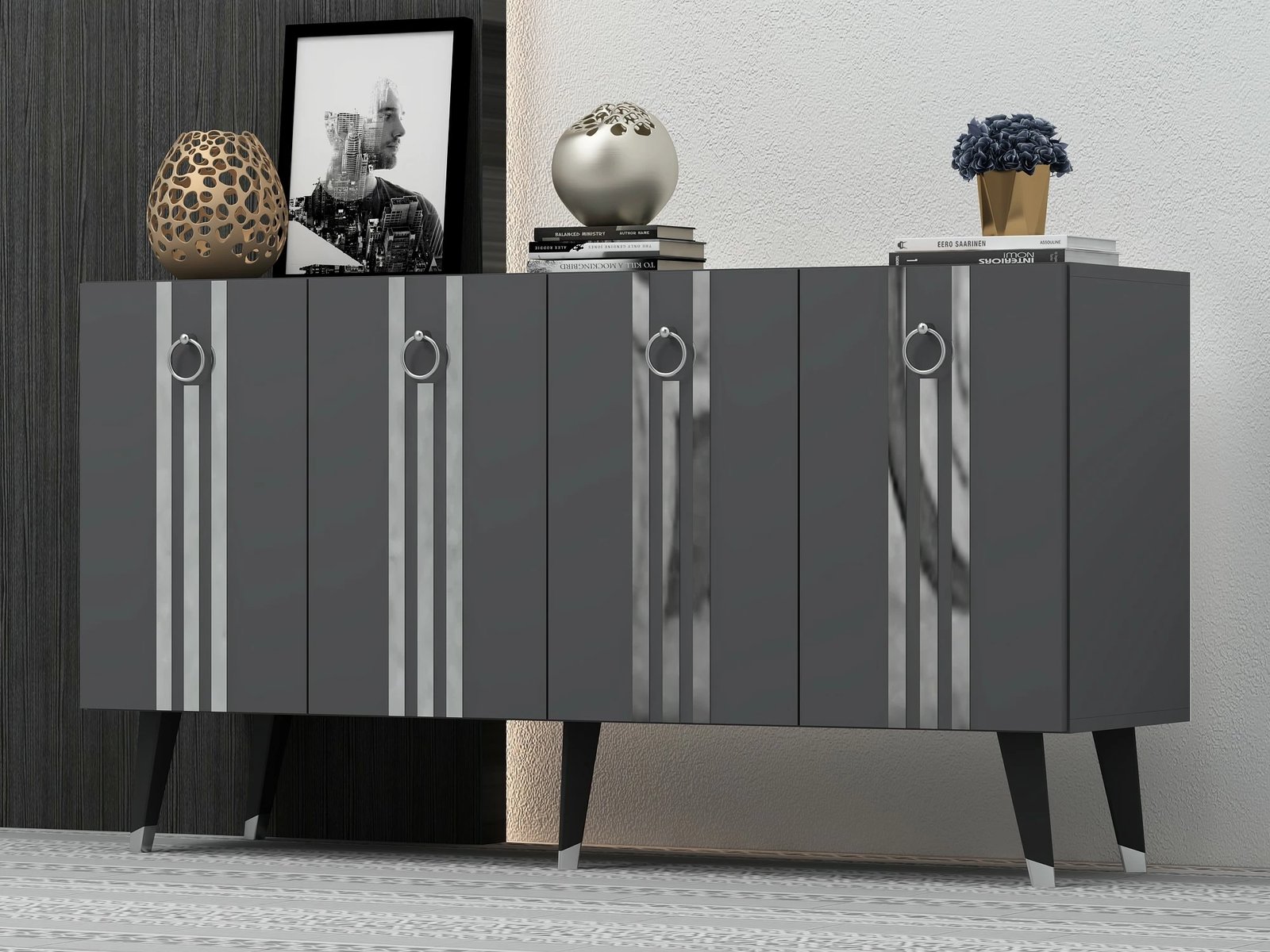 Konsolë Hanah Home, Isil, antracit, argjendtë