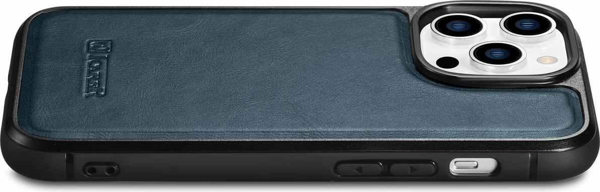 Mbështjellës iCarer për iPhone 14 Pro, lëkurë natyrale, Blu