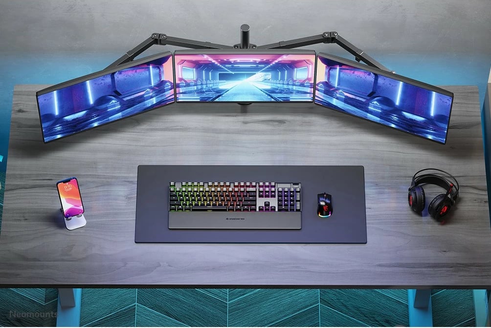 Krah tavoline për monitorë Neomounts FPMA-D550D3BLACK, 3 ekrane, 27 inç, VESA 100x100, i zi