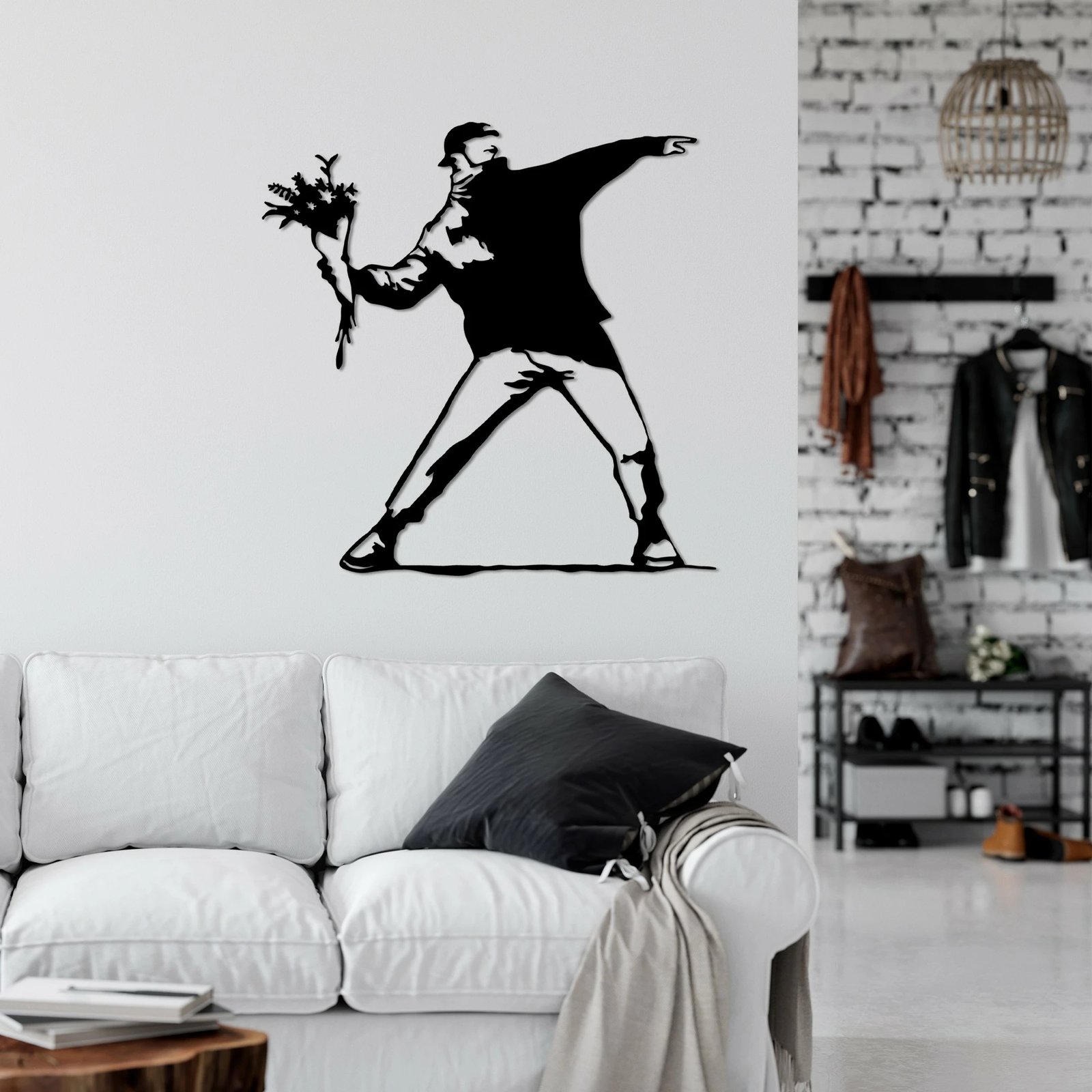 Aksesor dekorativ metalik për mur, Wallity Banksy Metal 01, ngjyrë e zezë, 69x70cm
