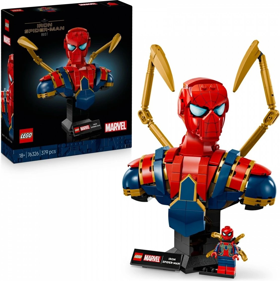 Set ndërtimi LEGO Marvel Iron Spider-Man Bust 76326, 379 pjesë, për të rritur