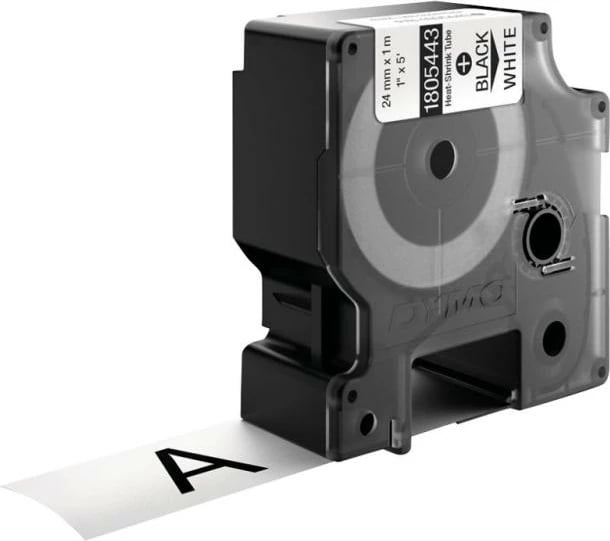 Shirit etiketimi tkurrës me nxehtësi, Dymo RHINO 1805443, 24 mm x 1 m, raport tkurrjeje 3:1, e zezë në të bardhë