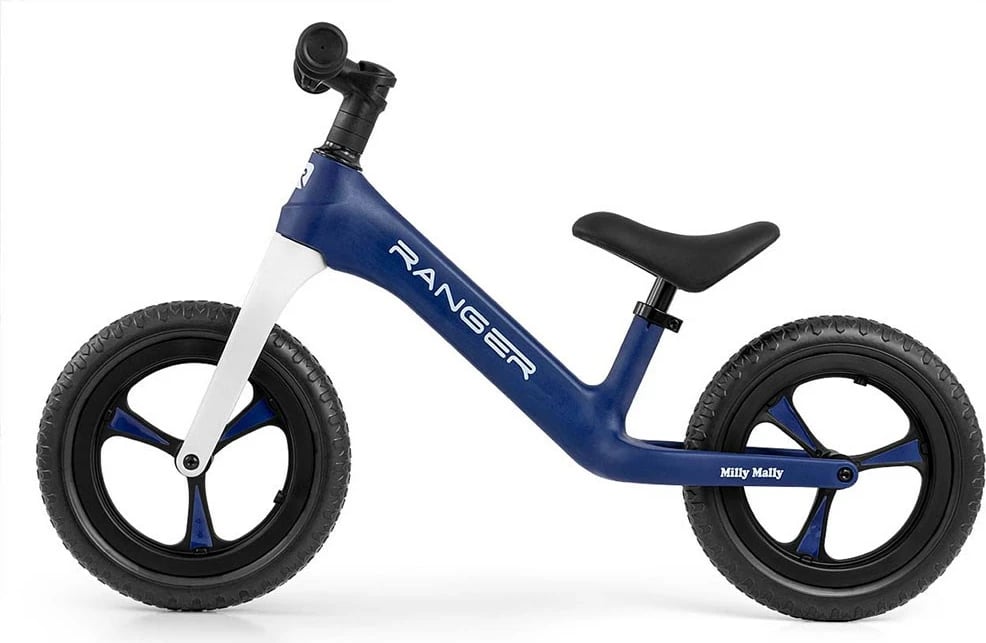 biçikletë balancuese për fëmijë, Milly Mally Ranger, 12" rrota EVA pa shpim, kornizë kompozite, sedilje e rregullueshme, navy