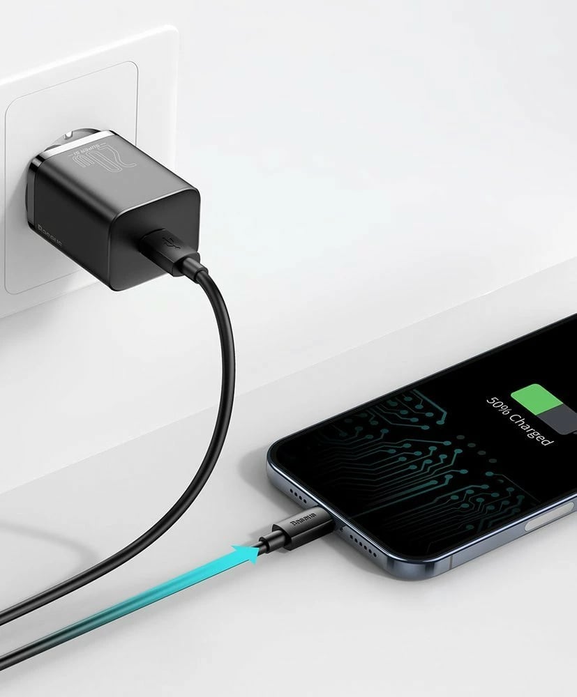 Karikues muri Baseus Super Si 1C, 20W, USB-C, me kabllo USB-C në Lightning 1m, Zi