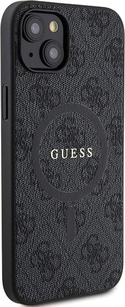 Mbështjellës Guess 4G Collection Leather Metal Logo MagSafe për iPhone 14/15/13, i zi