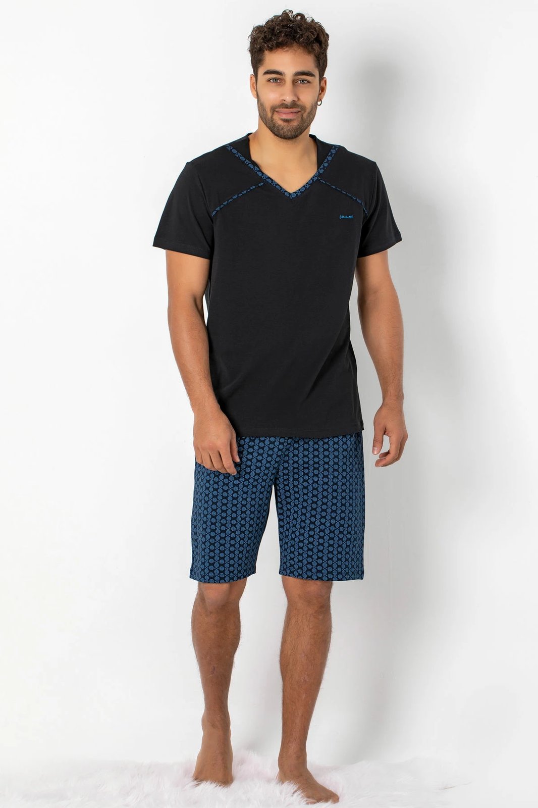 Set pizhamash për burra Jumeon, 002-000465, e zezë, blu e errët