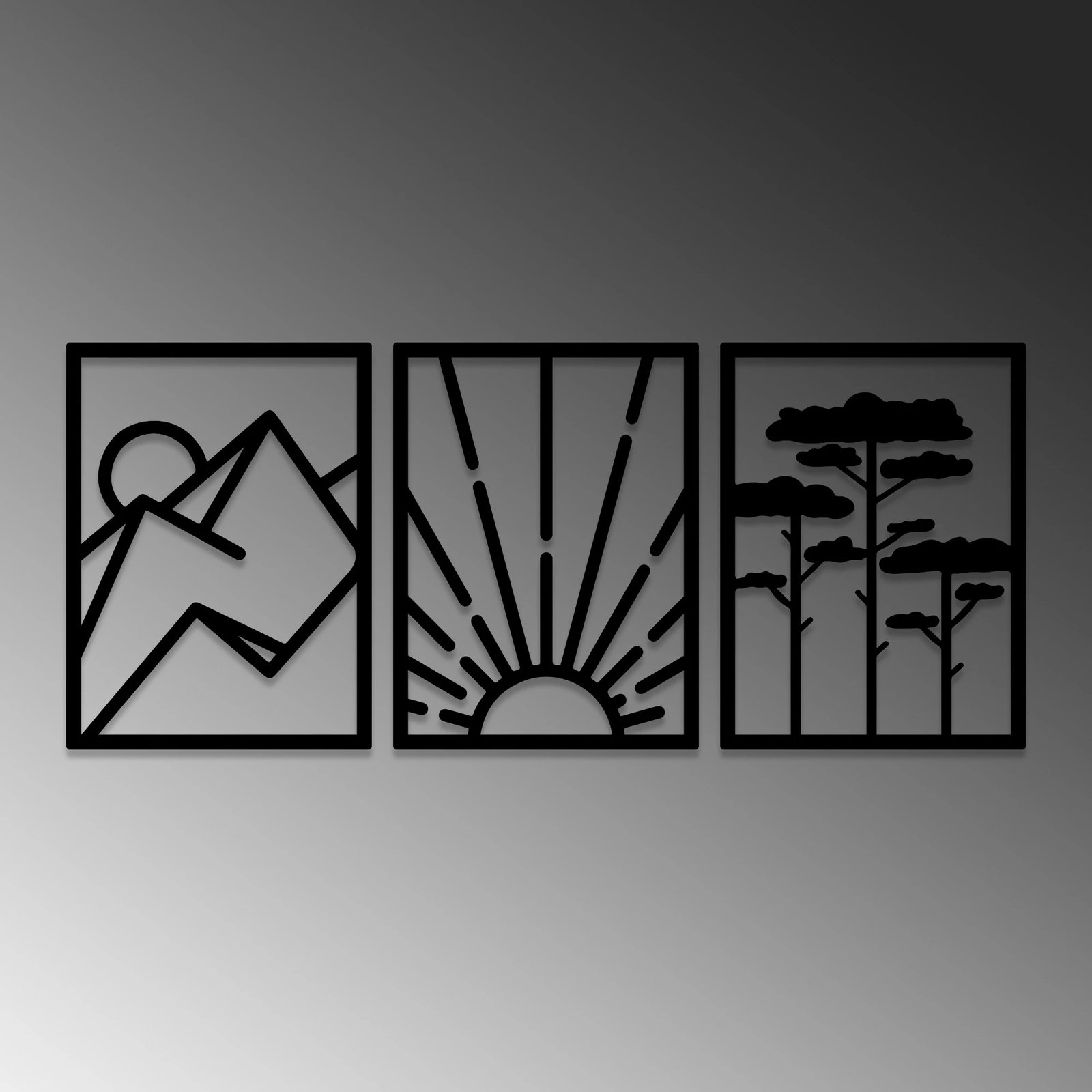 Aksesor dekorativ metalik për mur, Wallity Vista Trio B, 3 pjesë, ngjyrë e zezë, 56x42cm