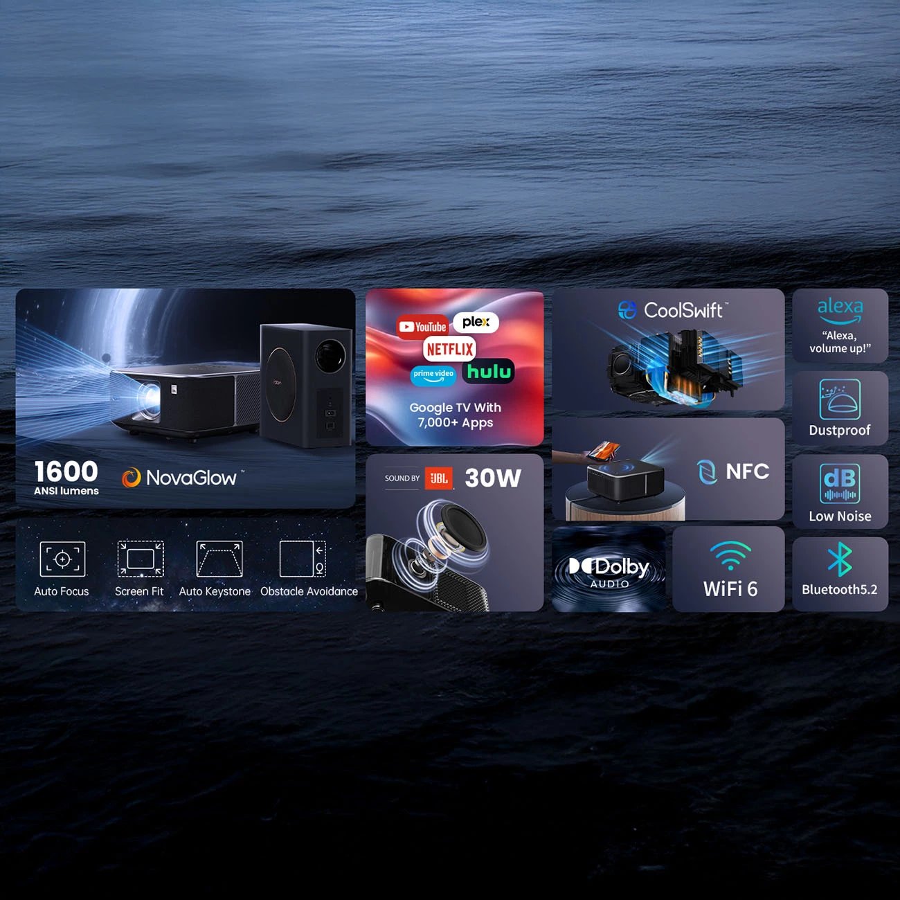 Projektor multimedial Yaber K3 Pro me JBL altoparlantë dhe subwoofer, FullHD 1080p, i zi