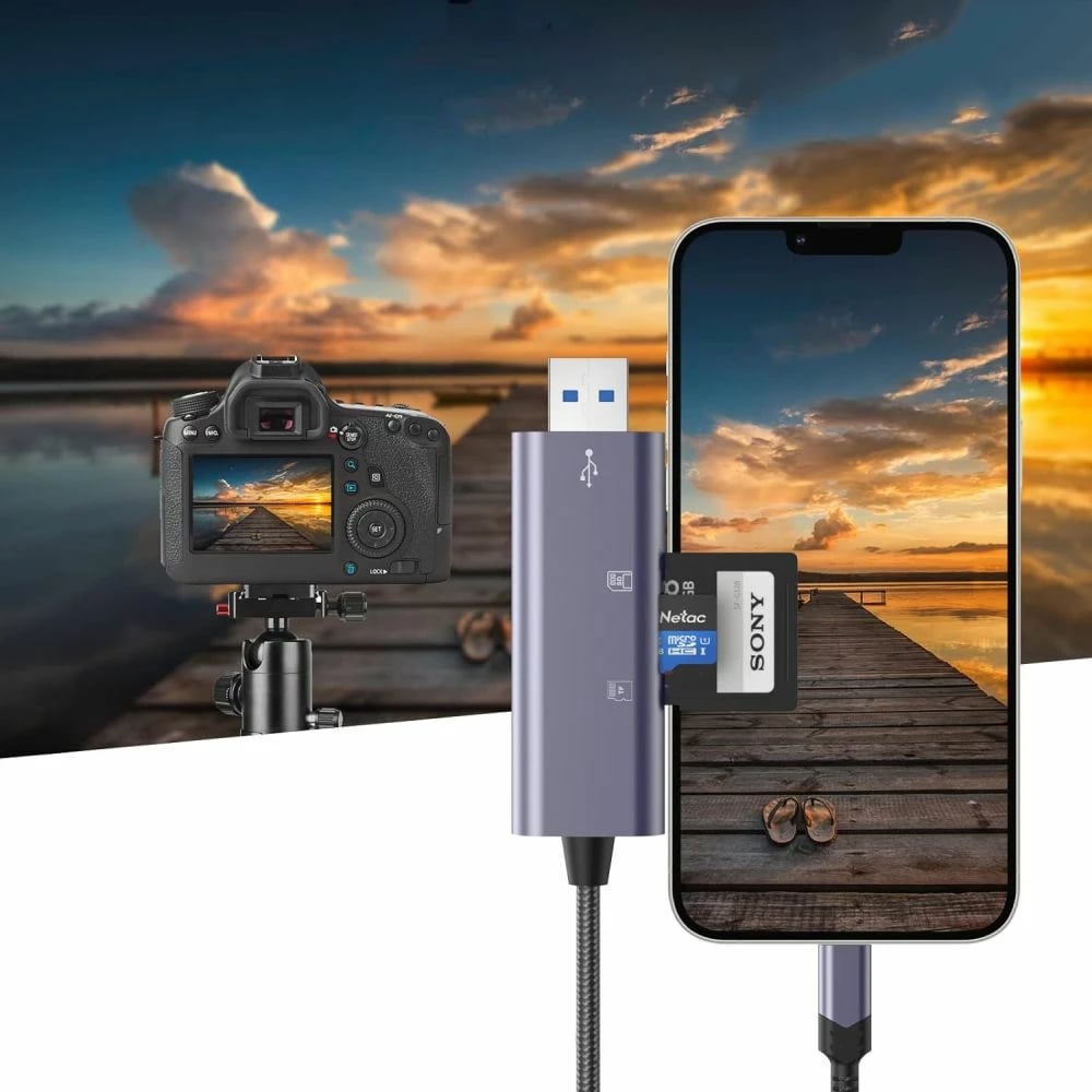 Lexues kartelash Tech-Protect UltraBoost, SD/microSD, USB-A/Lightning, Gri