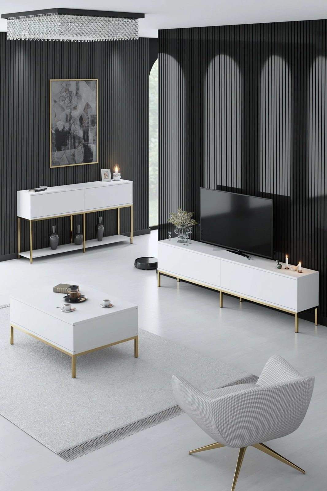Set mobiljesh për dhomë dite, Hanah Home Lord, e bardhë dhe ari Set mobiljesh për dhomë dite, Hanah Home Lord, e bardhë dhe ari