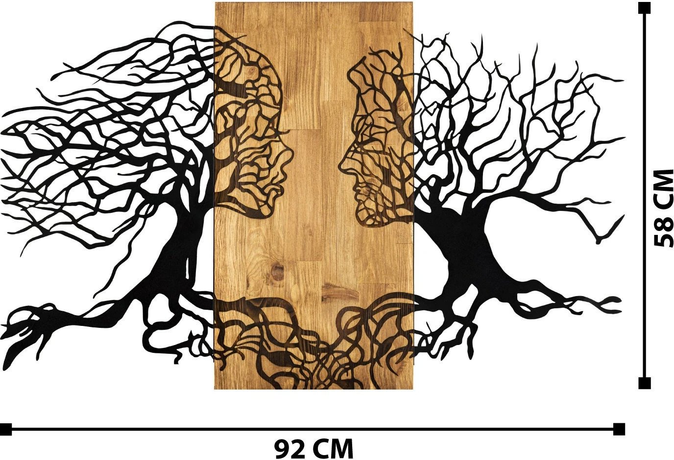 Aksesor dekorativ për mur, dru dhe metal, Wallity Tutku, ngjyrë e zezë dhe arre, 92x58cm