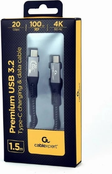 Kabllo USB-C Gembird CCBP-USB3-CMCM100-1.5M, 1.5m, 100W, 20Gbps, e zezë