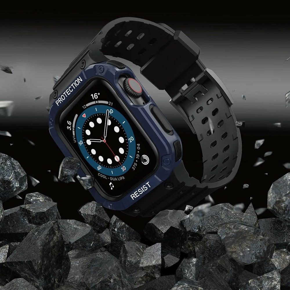 Rrip me kasë mbrojtëse për Apple Watch Hurtel, 45/44/42mm, e zezë/e kaltër