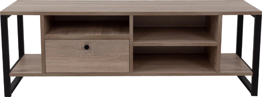 Komodë TV SPACE, 2 rafte, 1 sirtar, ngjyrë sonoma e zezë, 120x35x45cm