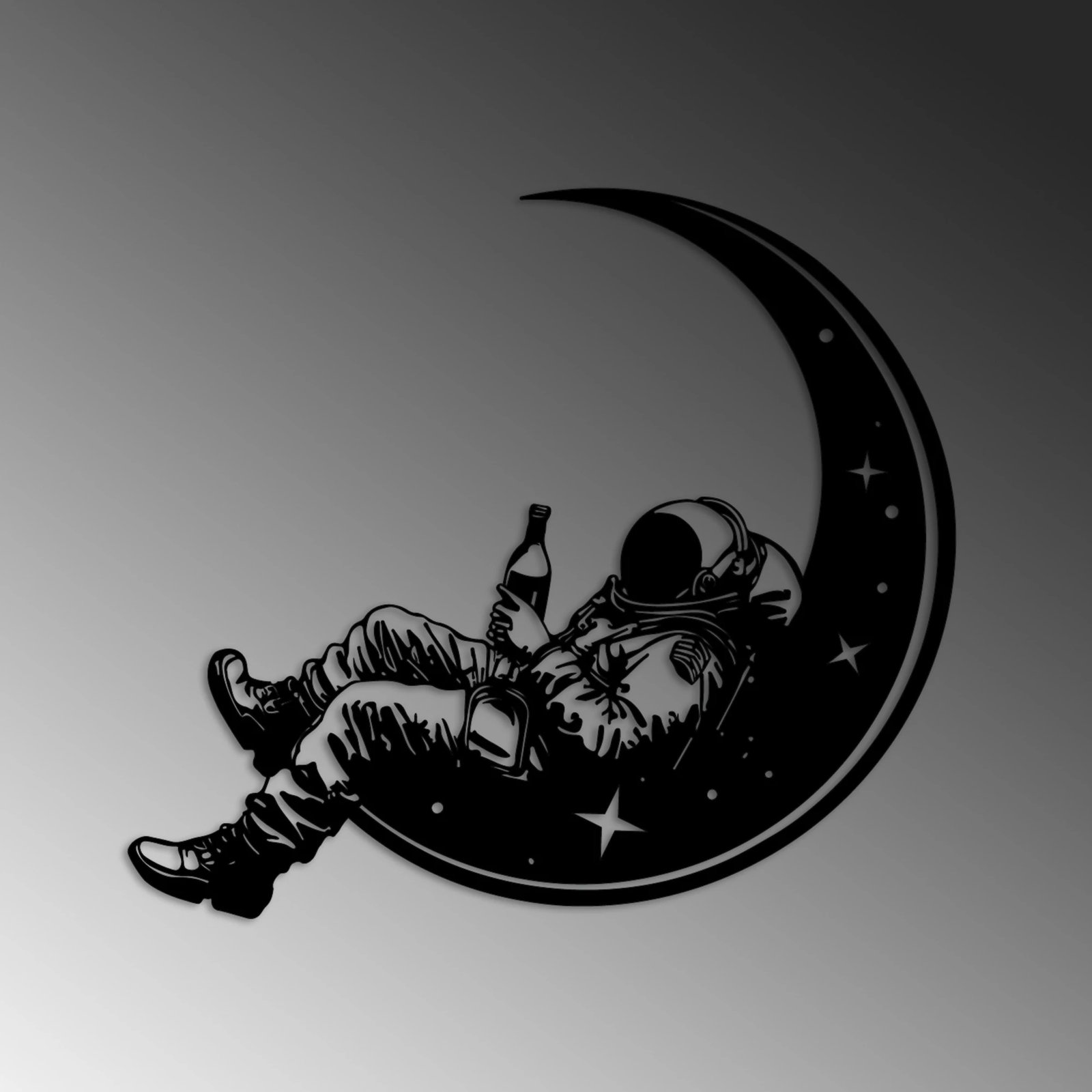 Aksesor dekorativ metalik për mur, astronaut në hënë, Wallity, ngjyrë e zezë, 62x71cm