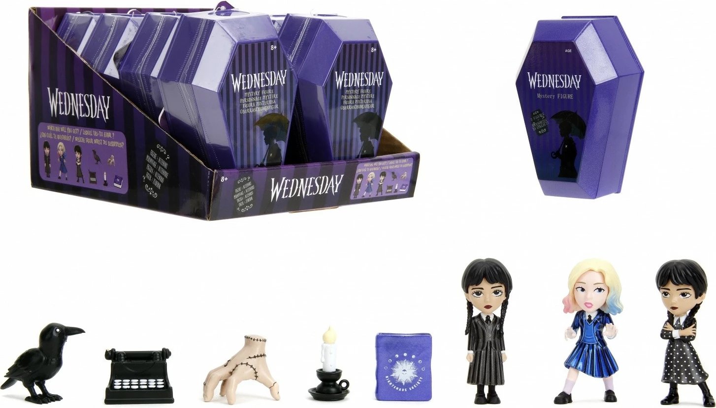 Figurinë metalike koleksionuese Wednesday Jada Toys Deluxe Blind Pack, 2.5 inç, set prej 8 copë