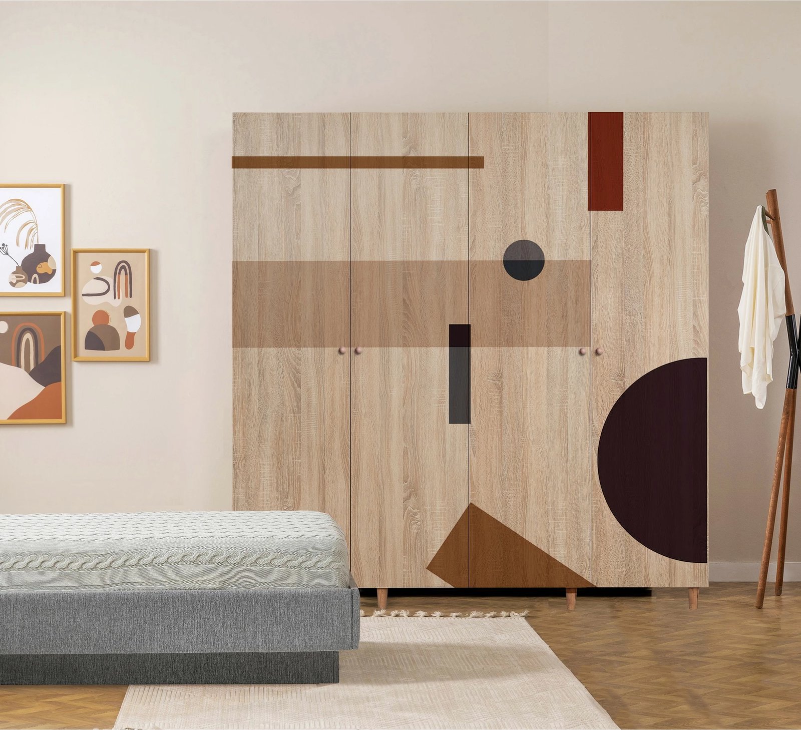 Dollap garderobe Skye Decor, Loni 4 -969, ngjyrë sonomo, me rafte të shumtë