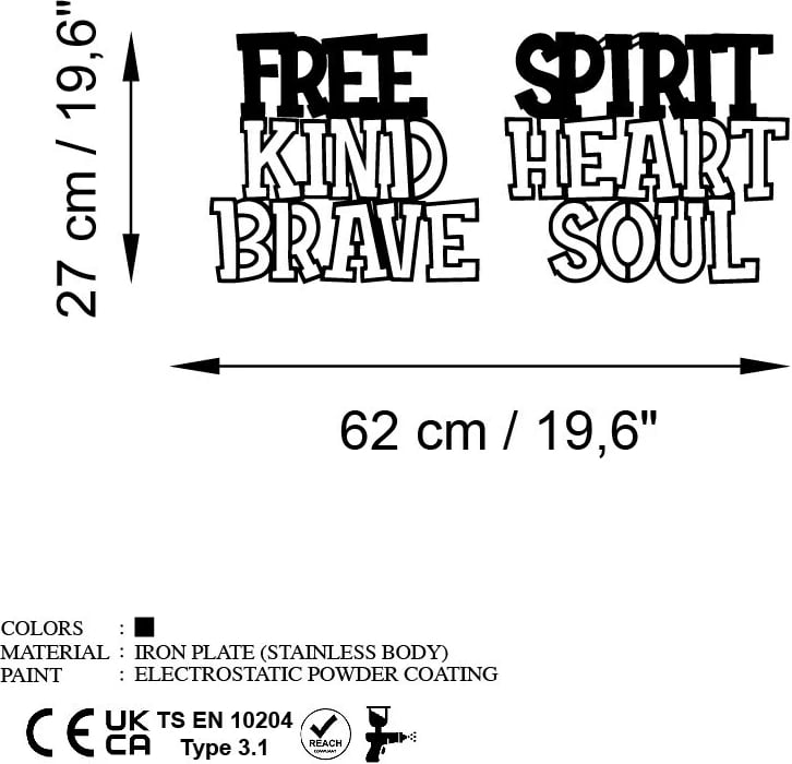 Aksesor dekorativ metalik për mur, Wallity, zemër e guximshme, shpirt i lirë