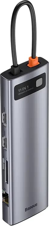 Kasë Baseus Metal Gleam Series CAHUB-CT0G, 11 porte, USB-C, HDMI, VGA, RJ45, Gri