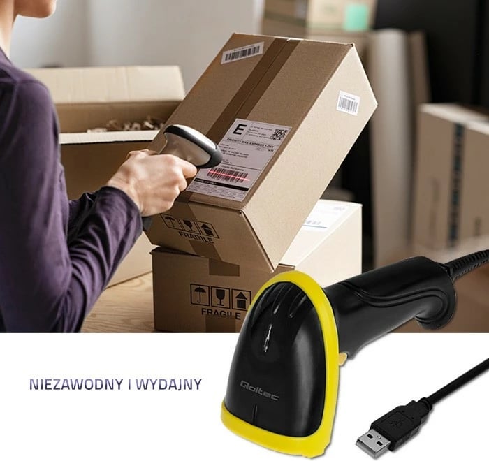 Lexues barkodesh Qoltec 50862, wireless 2.4GHz, i zi/verdhë