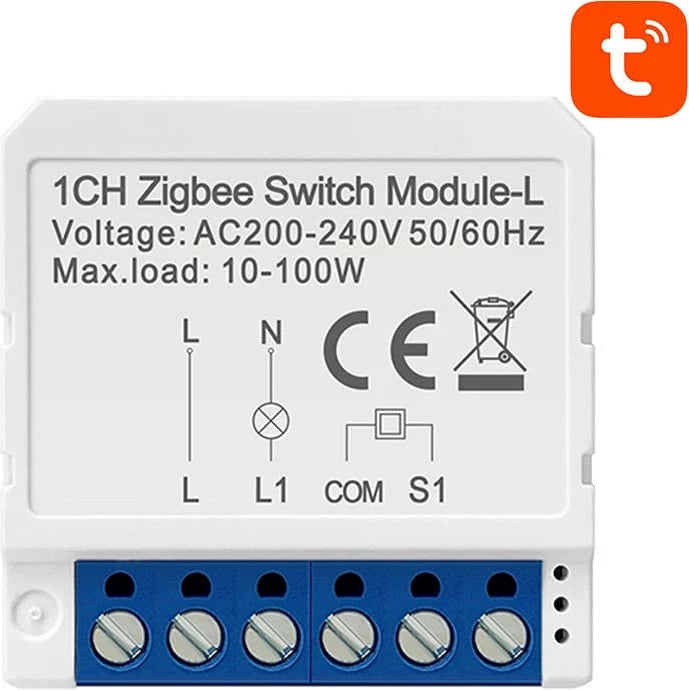 Modul ndërprerës smart ZigBee Avatto LZWSM16-W1 1-kanal pa neutral TUYA/Smart Life 200-240V 10-100W i bardhë