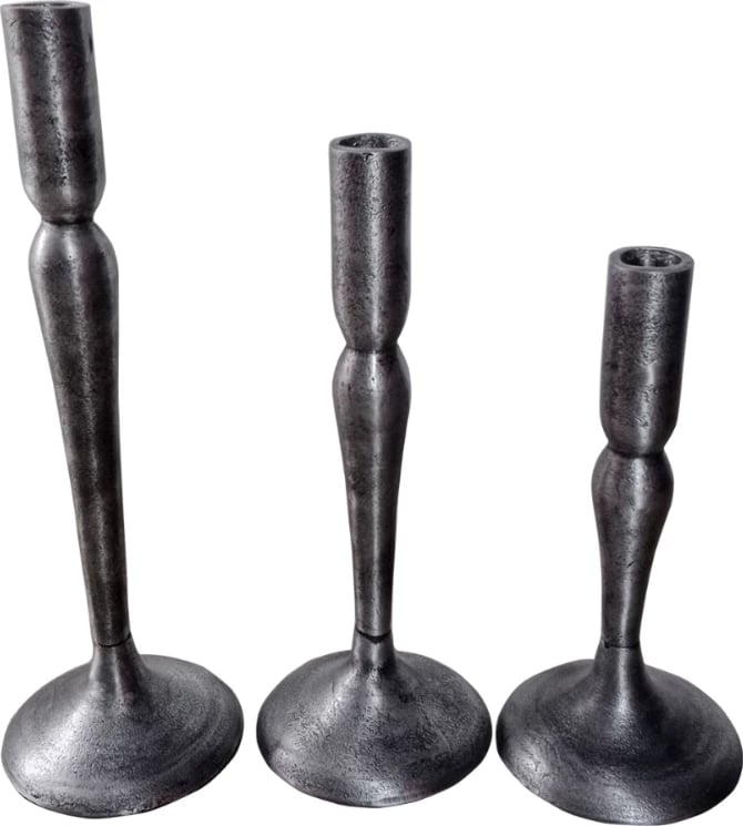 Set mbajtës qirinjsh DEMEK, 3 copë, alumin, ngjyrë argjendi antike, 10x10x31cm