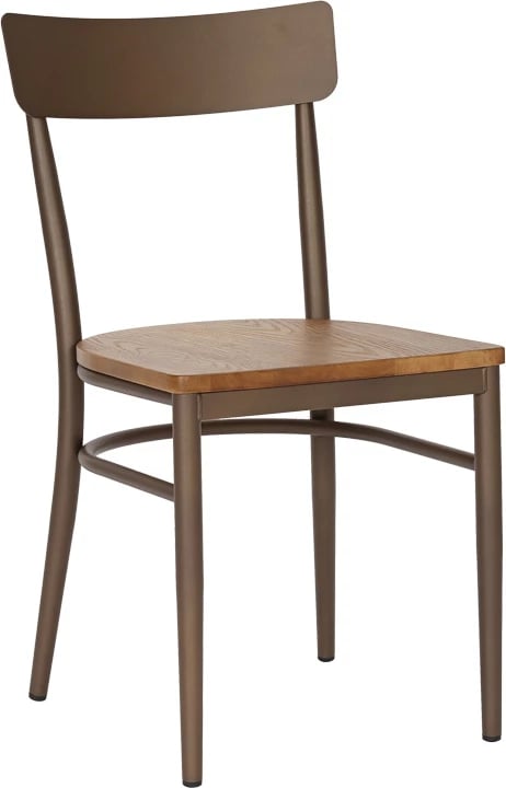 Karrige Zerca, skelet metali ngjyrë kafe, ulëse prej druri natyral, 49x44x82cm