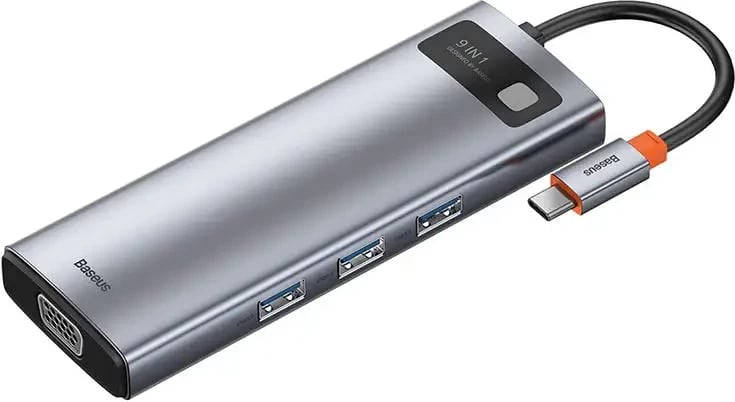 Kasë Baseus Metal Gleam Series CAHUB-CU0G 9-në-1, USB-C, HDMI, VGA, Ethernet, Gri