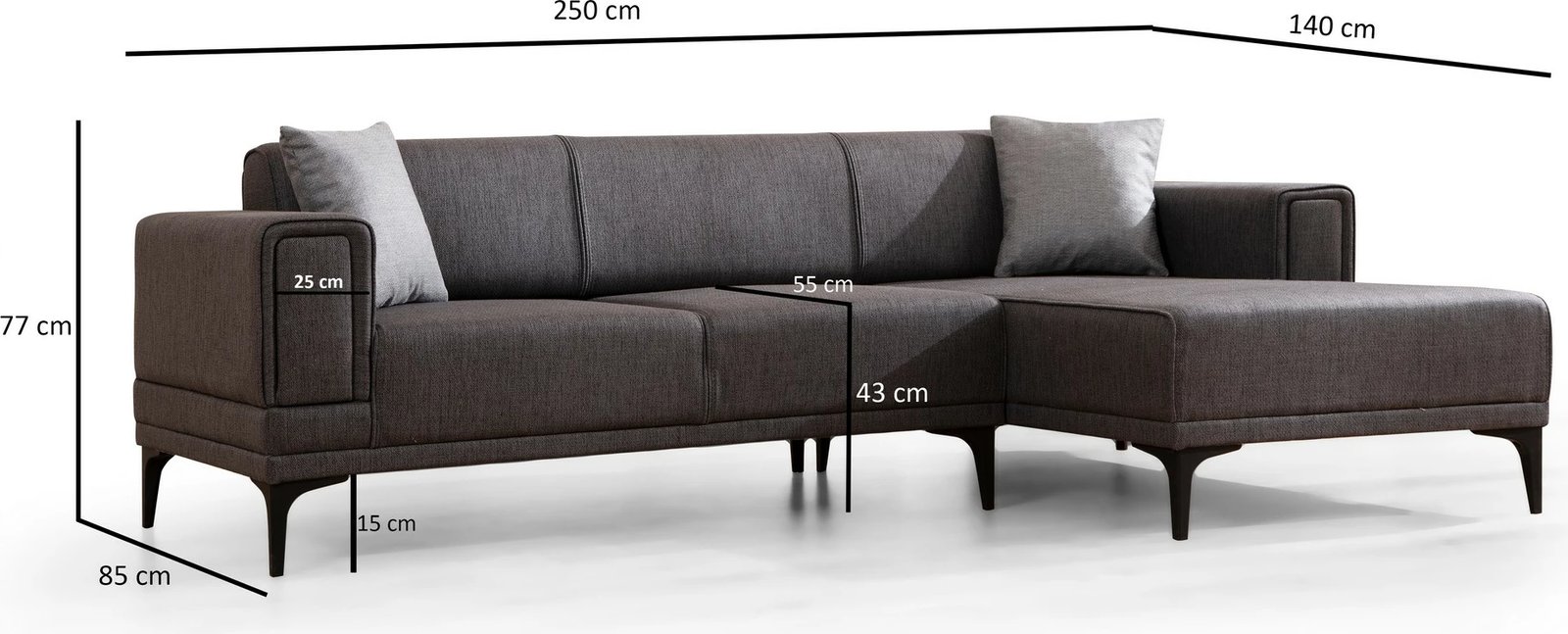 Kënd divan-krevat Atelier del Sofa, Horizon, kënd i djathtë, ngjyrë gri e errët